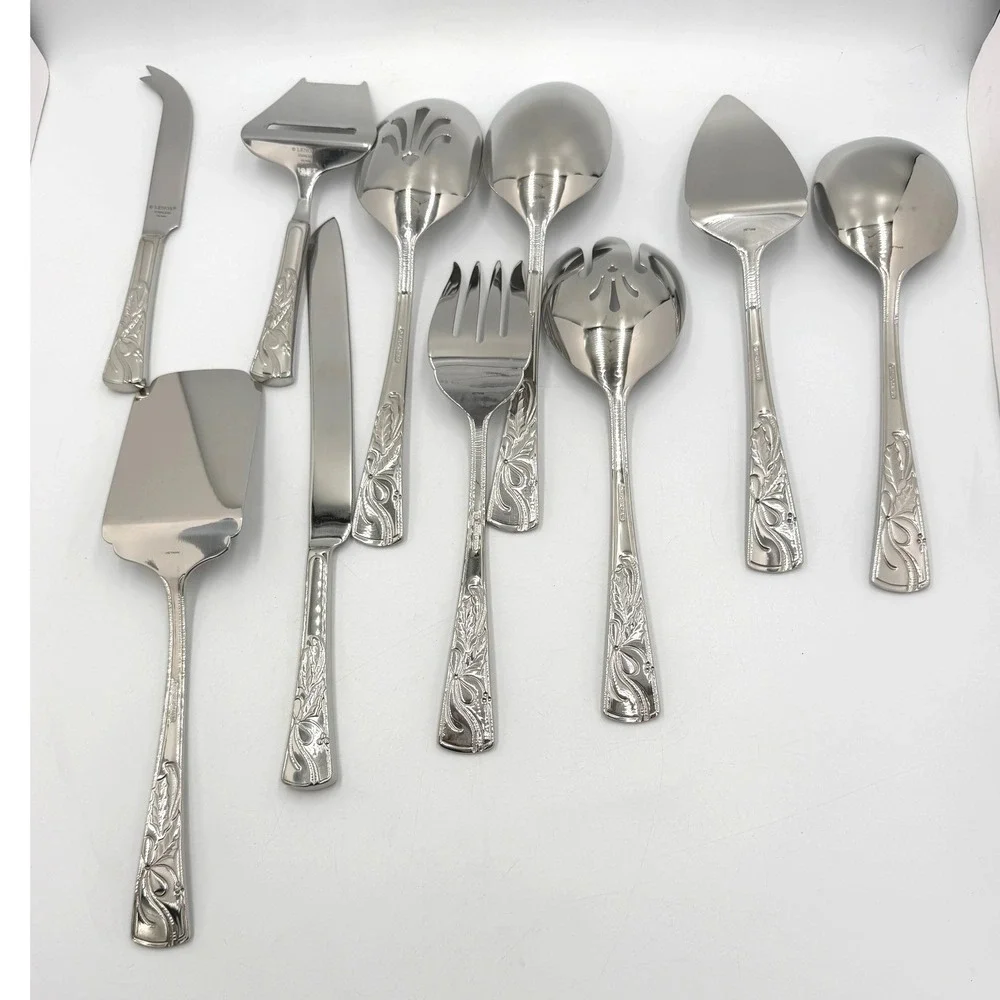 Lenox Holiday 10 Pc Serving Set 18/10 Stainless Holly Berry Utensils